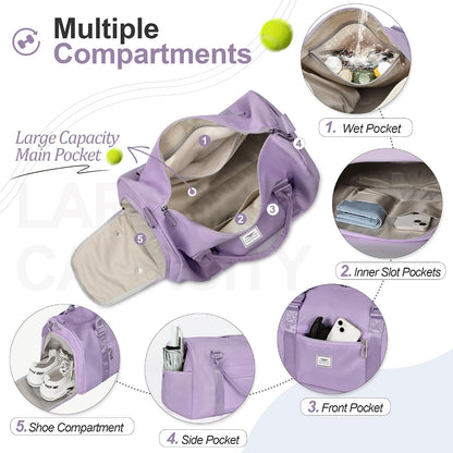 Womens Gym Tote Duffle Bag with Wet Pocket & Shoe Compartment, Sports Duffel Overnight Weekender Hospital Workout Carry on Bag for Girls, Ideal for Travel, Swimming, Dance, Ballet Beige
