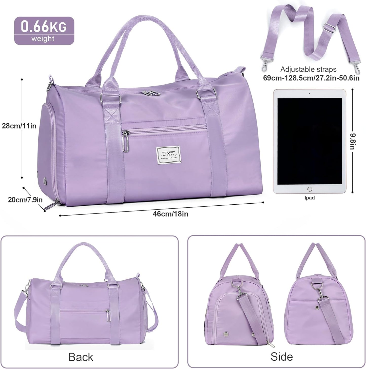Womens Gym Tote Duffle Bag with Wet Pocket & Shoe Compartment, Sports Duffel Overnight Weekender Hospital Workout Carry on Bag for Girls, Ideal for Travel, Swimming, Dance, Ballet Beige