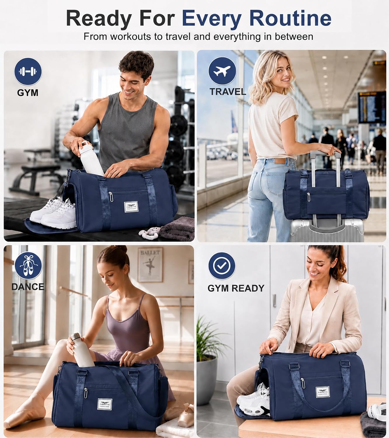 Womens Gym Tote Duffle Bag with Wet Pocket & Shoe Compartment, Sports Duffel Overnight Weekender Hospital Workout Carry on Bag for Girls, Ideal for Travel, Swimming, Dance, Ballet Beige