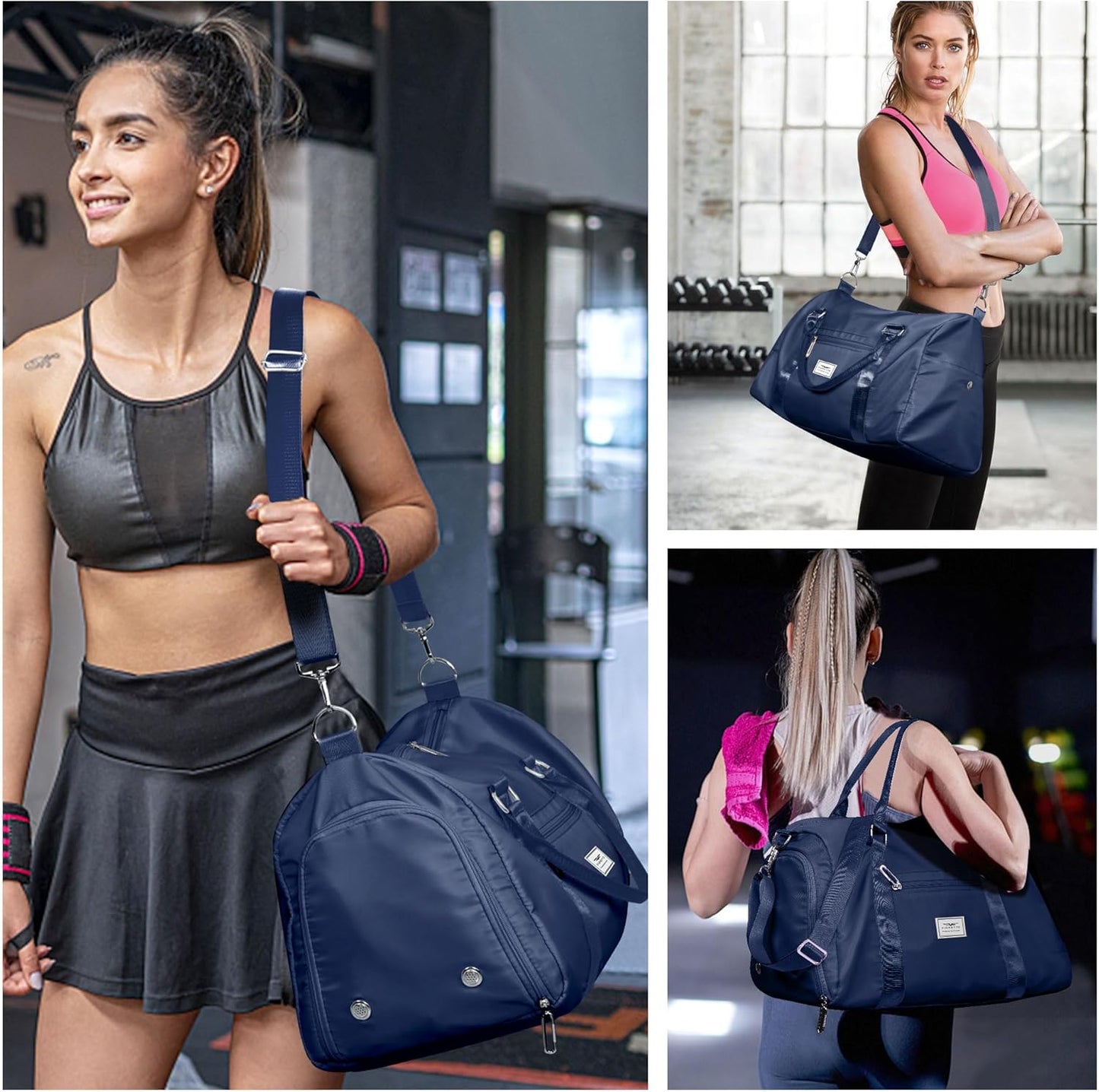 Womens Gym Tote Duffle Bag with Wet Pocket & Shoe Compartment, Sports Duffel Overnight Weekender Hospital Workout Carry on Bag for Girls, Ideal for Travel, Swimming, Dance, Ballet Beige