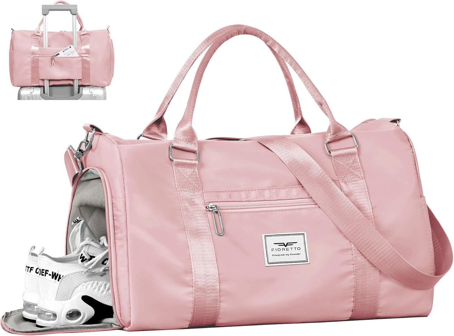 Womens Gym Tote Duffle Bag with Wet Pocket & Shoe Compartment, Sports Duffel Overnight Weekender Hospital Workout Carry on Bag for Girls, Ideal for Travel, Swimming, Dance, Ballet Beige