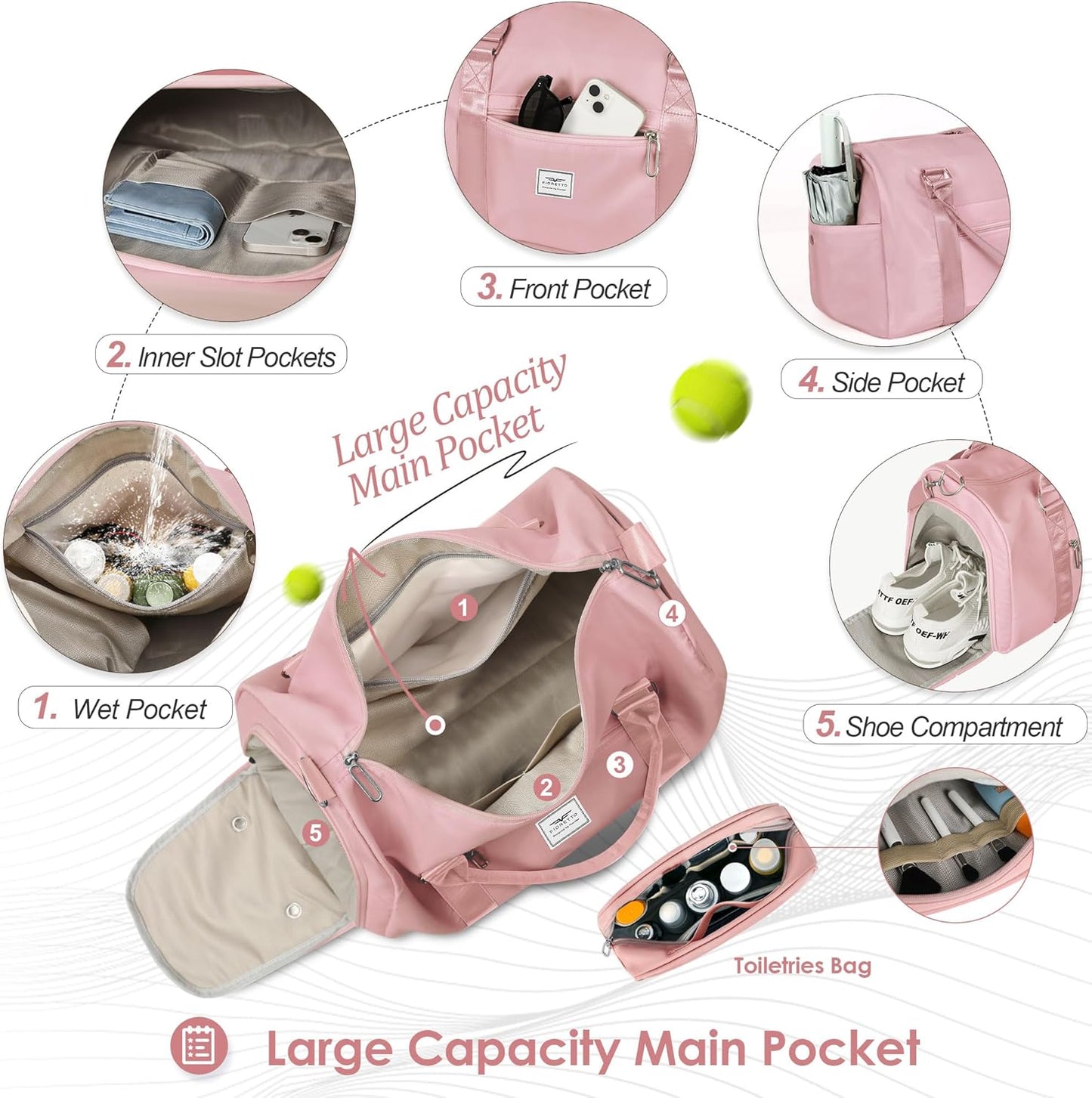 Womens Gym Tote Duffle Bag with Wet Pocket & Shoe Compartment, Sports Duffel Overnight Weekender Hospital Workout Carry on Bag for Girls, Ideal for Travel, Swimming, Dance, Ballet Beige