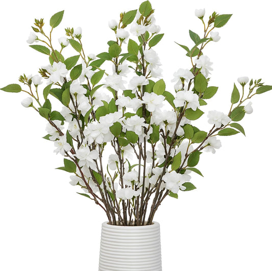 6 Pack 35" Artificial Camellia Flowers Bouquet White Faux Camellia Plants Simulated Realistic White Silk Flowers for Table Decorations, Weddings, Home, Office Decor