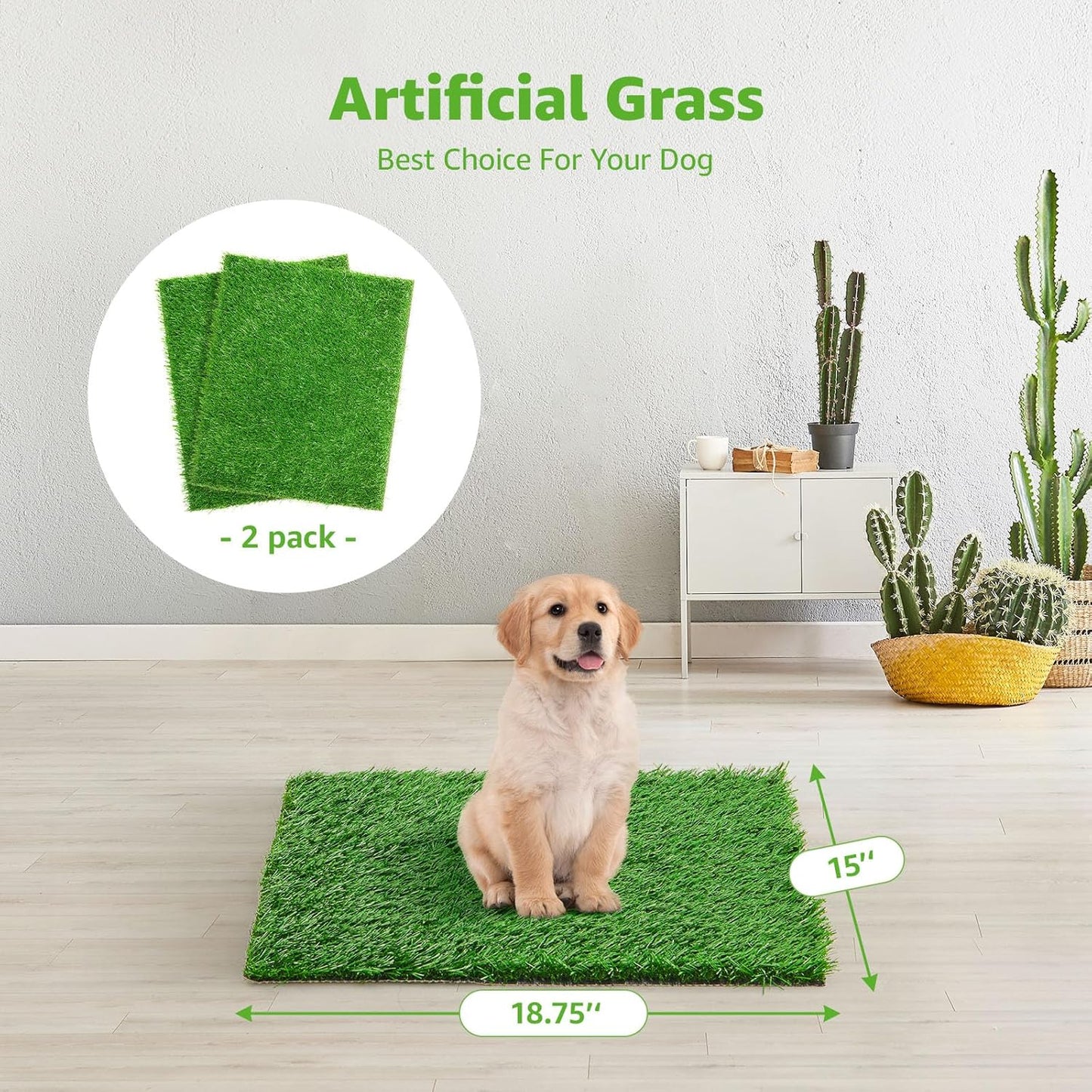 Artificial Dog Grass Pee Pad 20”x 25” 2 Pack, Grass Pad for Dogs Indoor Potty Training, Replacement Turf for Puppy, Washable Reusable Realistic Fake Grass Mat for Apartment, Balcony