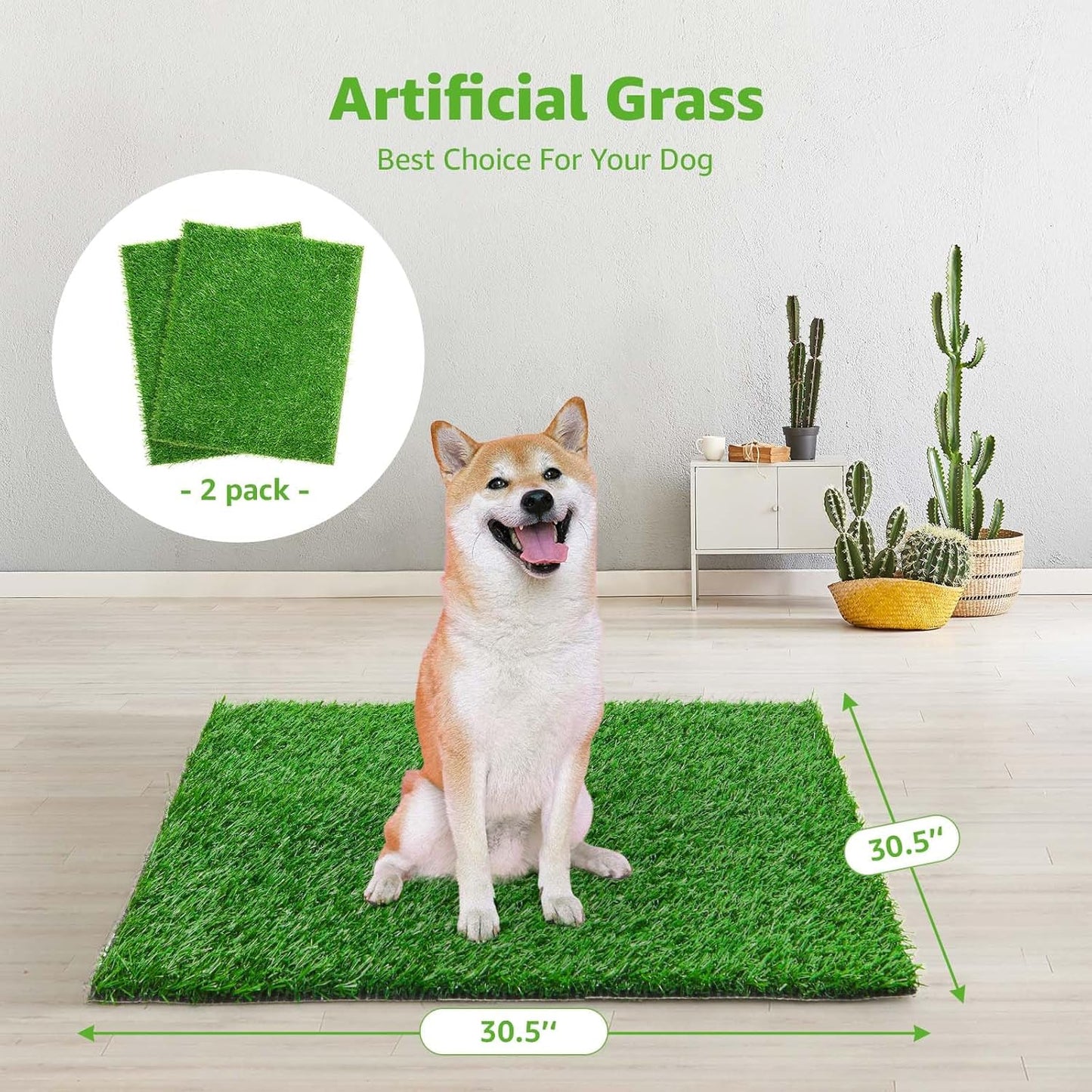 Artificial Dog Grass Pee Pad 20”x 25” 2 Pack, Grass Pad for Dogs Indoor Potty Training, Replacement Turf for Puppy, Washable Reusable Realistic Fake Grass Mat for Apartment, Balcony