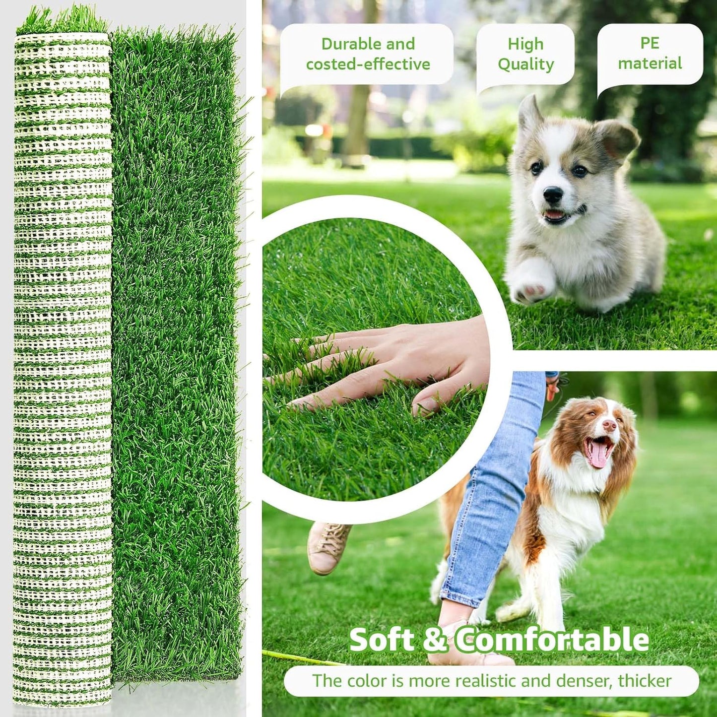 Artificial Dog Grass Pee Pad 20”x 25” 2 Pack, Grass Pad for Dogs Indoor Potty Training, Replacement Turf for Puppy, Washable Reusable Realistic Fake Grass Mat for Apartment, Balcony