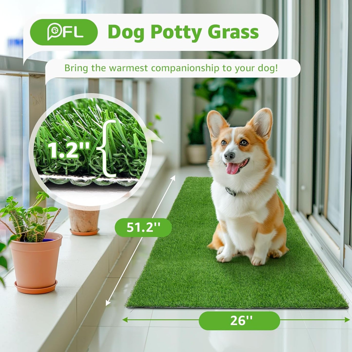 Artificial Dog Grass Pee Pad 20”x 25” 2 Pack, Grass Pad for Dogs Indoor Potty Training, Replacement Turf for Puppy, Washable Reusable Realistic Fake Grass Mat for Apartment, Balcony