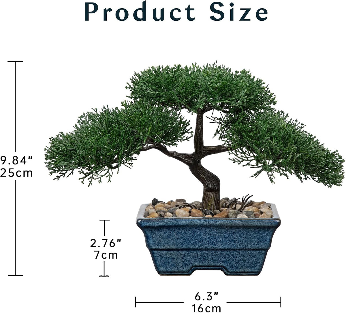 Artificial Bonsai Tree Juniper Faux Plants Indoor Fake Plants Decor with Blue Square Ceramic Pots for Home Table Office Desk Bathroom Shelf Bedroom Living Room Farmhouse Decorations