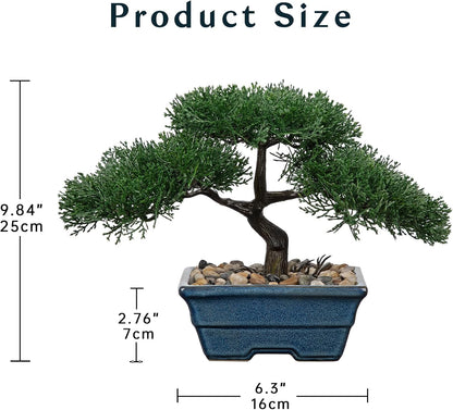 Artificial Bonsai Tree Juniper Faux Plants Indoor Fake Plants Decor with Blue Square Ceramic Pots for Home Table Office Desk Bathroom Shelf Bedroom Living Room Farmhouse Decorations
