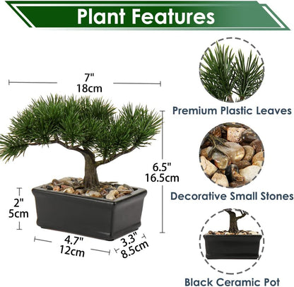 Artificial Bonsai Tree Juniper Faux Plants Indoor Fake Plants Decor with Blue Square Ceramic Pots for Home Table Office Desk Bathroom Shelf Bedroom Living Room Farmhouse Decorations
