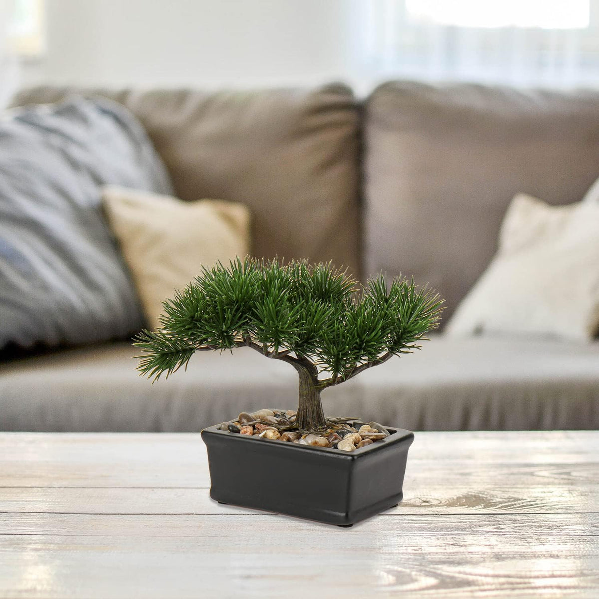 Artificial Bonsai Tree Juniper Faux Plants Indoor Fake Plants Decor with Blue Square Ceramic Pots for Home Table Office Desk Bathroom Shelf Bedroom Living Room Farmhouse Decorations