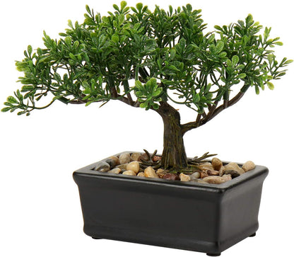 Artificial Bonsai Tree Juniper Faux Plants Indoor Fake Plants Decor with Blue Square Ceramic Pots for Home Table Office Desk Bathroom Shelf Bedroom Living Room Farmhouse Decorations