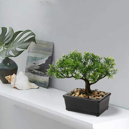 Artificial Bonsai Tree Juniper Faux Plants Indoor Fake Plants Decor with Blue Square Ceramic Pots for Home Table Office Desk Bathroom Shelf Bedroom Living Room Farmhouse Decorations