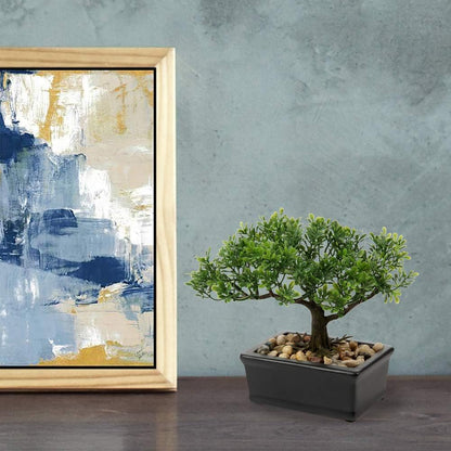 Artificial Bonsai Tree Juniper Faux Plants Indoor Fake Plants Decor with Blue Square Ceramic Pots for Home Table Office Desk Bathroom Shelf Bedroom Living Room Farmhouse Decorations