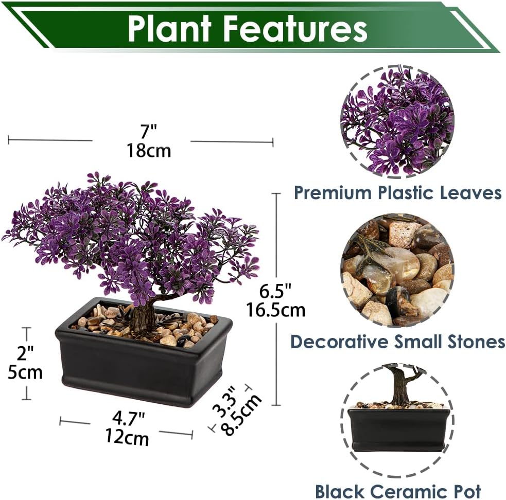 Artificial Bonsai Tree Juniper Faux Plants Indoor Fake Plants Decor with Blue Square Ceramic Pots for Home Table Office Desk Bathroom Shelf Bedroom Living Room Farmhouse Decorations