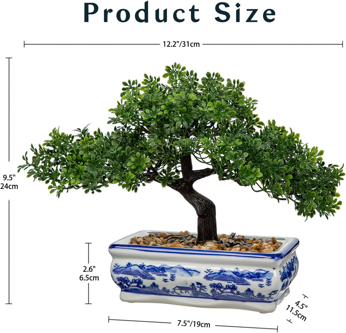 Artificial Bonsai Tree Juniper Faux Plants Indoor Fake Plants Decor with Blue Square Ceramic Pots for Home Table Office Desk Bathroom Shelf Bedroom Living Room Farmhouse Decorations