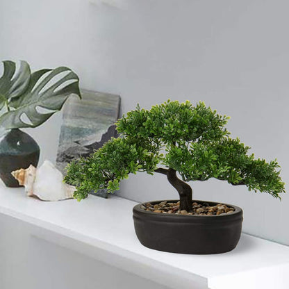 Artificial Bonsai Tree Juniper Faux Plants Indoor Fake Plants Decor with Blue Square Ceramic Pots for Home Table Office Desk Bathroom Shelf Bedroom Living Room Farmhouse Decorations