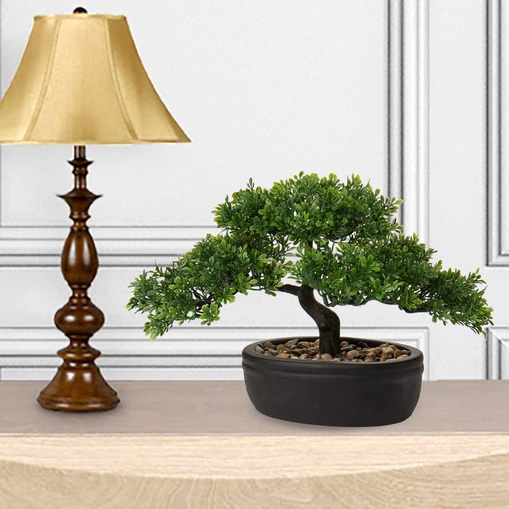 Artificial Bonsai Tree Juniper Faux Plants Indoor Fake Plants Decor with Blue Square Ceramic Pots for Home Table Office Desk Bathroom Shelf Bedroom Living Room Farmhouse Decorations