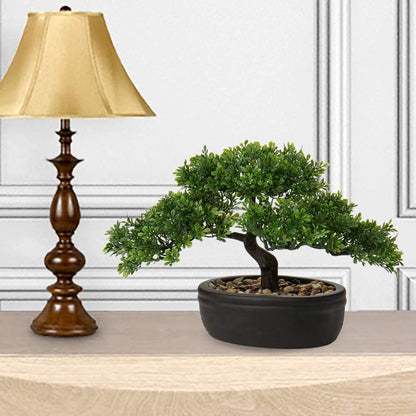Artificial Bonsai Tree Juniper Faux Plants Indoor Fake Plants Decor with Blue Square Ceramic Pots for Home Table Office Desk Bathroom Shelf Bedroom Living Room Farmhouse Decorations