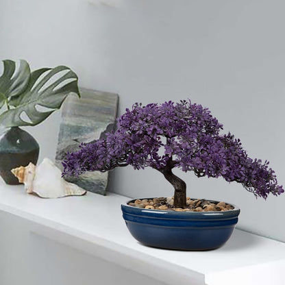 Artificial Bonsai Tree Juniper Faux Plants Indoor Fake Plants Decor with Blue Square Ceramic Pots for Home Table Office Desk Bathroom Shelf Bedroom Living Room Farmhouse Decorations
