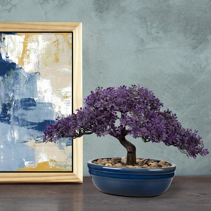 Artificial Bonsai Tree Juniper Faux Plants Indoor Fake Plants Decor with Blue Square Ceramic Pots for Home Table Office Desk Bathroom Shelf Bedroom Living Room Farmhouse Decorations
