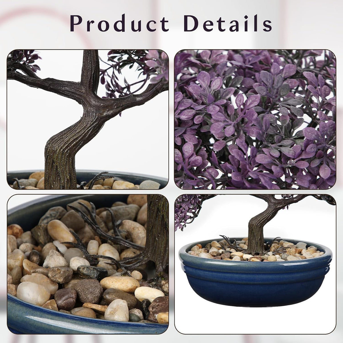 Artificial Bonsai Tree Juniper Faux Plants Indoor Fake Plants Decor with Blue Square Ceramic Pots for Home Table Office Desk Bathroom Shelf Bedroom Living Room Farmhouse Decorations
