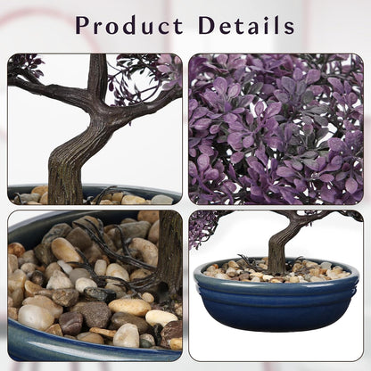 Artificial Bonsai Tree Juniper Faux Plants Indoor Fake Plants Decor with Blue Square Ceramic Pots for Home Table Office Desk Bathroom Shelf Bedroom Living Room Farmhouse Decorations