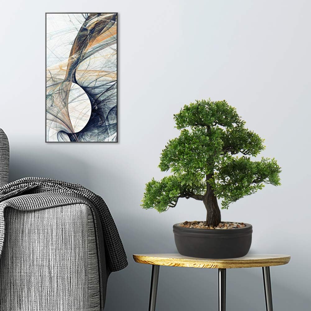 Artificial Bonsai Tree Juniper Faux Plants Indoor Fake Plants Decor with Blue Square Ceramic Pots for Home Table Office Desk Bathroom Shelf Bedroom Living Room Farmhouse Decorations