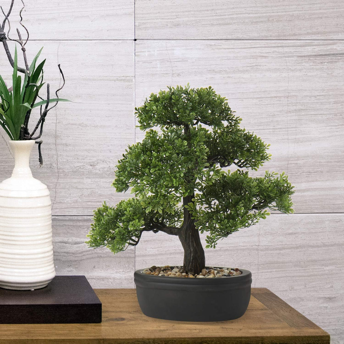 Artificial Bonsai Tree Juniper Faux Plants Indoor Fake Plants Decor with Blue Square Ceramic Pots for Home Table Office Desk Bathroom Shelf Bedroom Living Room Farmhouse Decorations