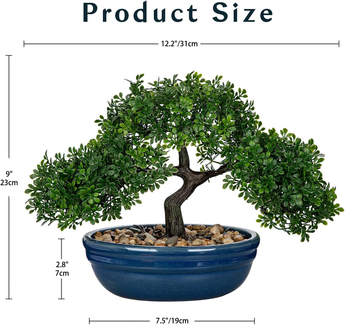 Artificial Bonsai Tree Juniper Faux Plants Indoor Fake Plants Decor with Blue Square Ceramic Pots for Home Table Office Desk Bathroom Shelf Bedroom Living Room Farmhouse Decorations