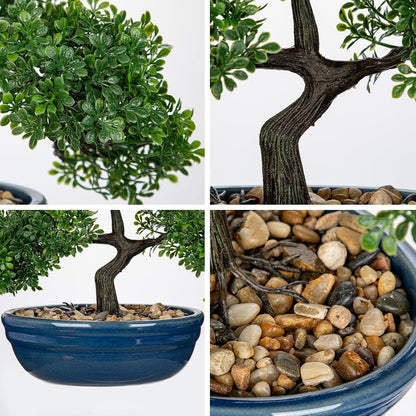 Artificial Bonsai Tree Juniper Faux Plants Indoor Fake Plants Decor with Blue Square Ceramic Pots for Home Table Office Desk Bathroom Shelf Bedroom Living Room Farmhouse Decorations