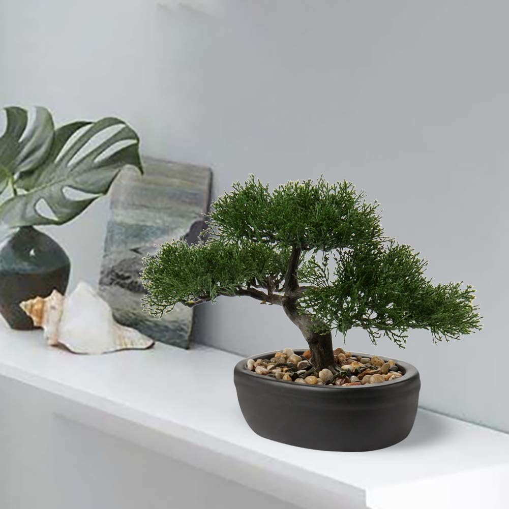 Artificial Bonsai Tree Juniper Faux Plants Indoor Fake Plants Decor with Blue Square Ceramic Pots for Home Table Office Desk Bathroom Shelf Bedroom Living Room Farmhouse Decorations