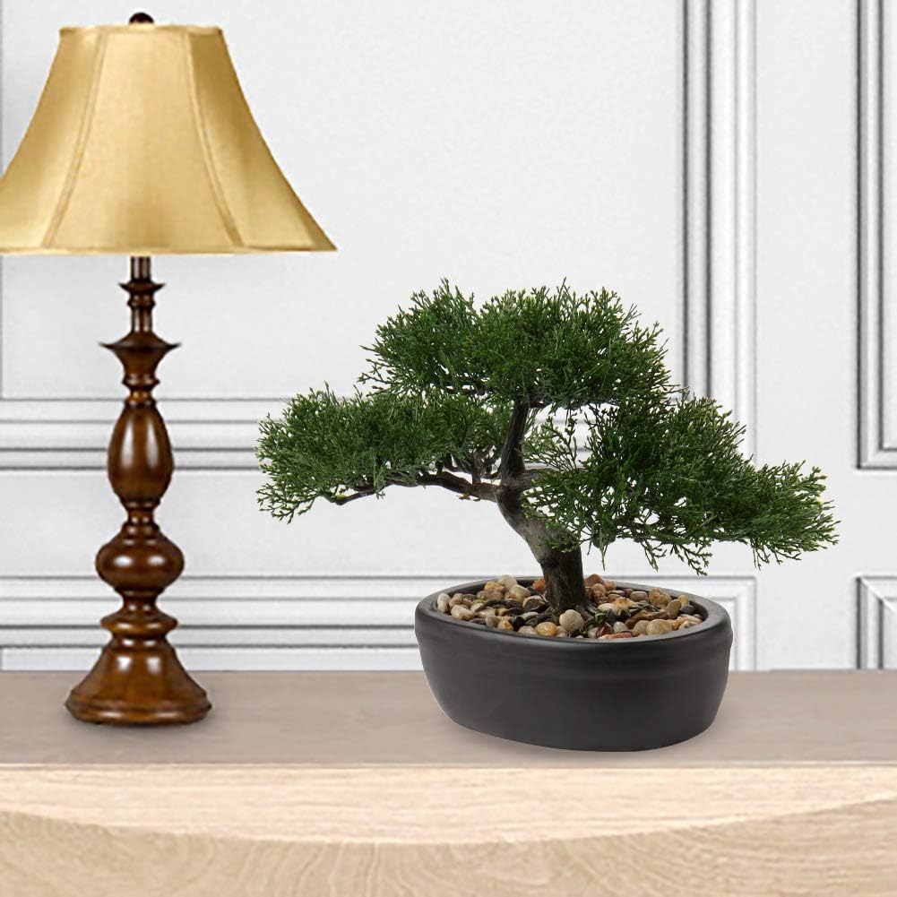 Artificial Bonsai Tree Juniper Faux Plants Indoor Fake Plants Decor with Blue Square Ceramic Pots for Home Table Office Desk Bathroom Shelf Bedroom Living Room Farmhouse Decorations