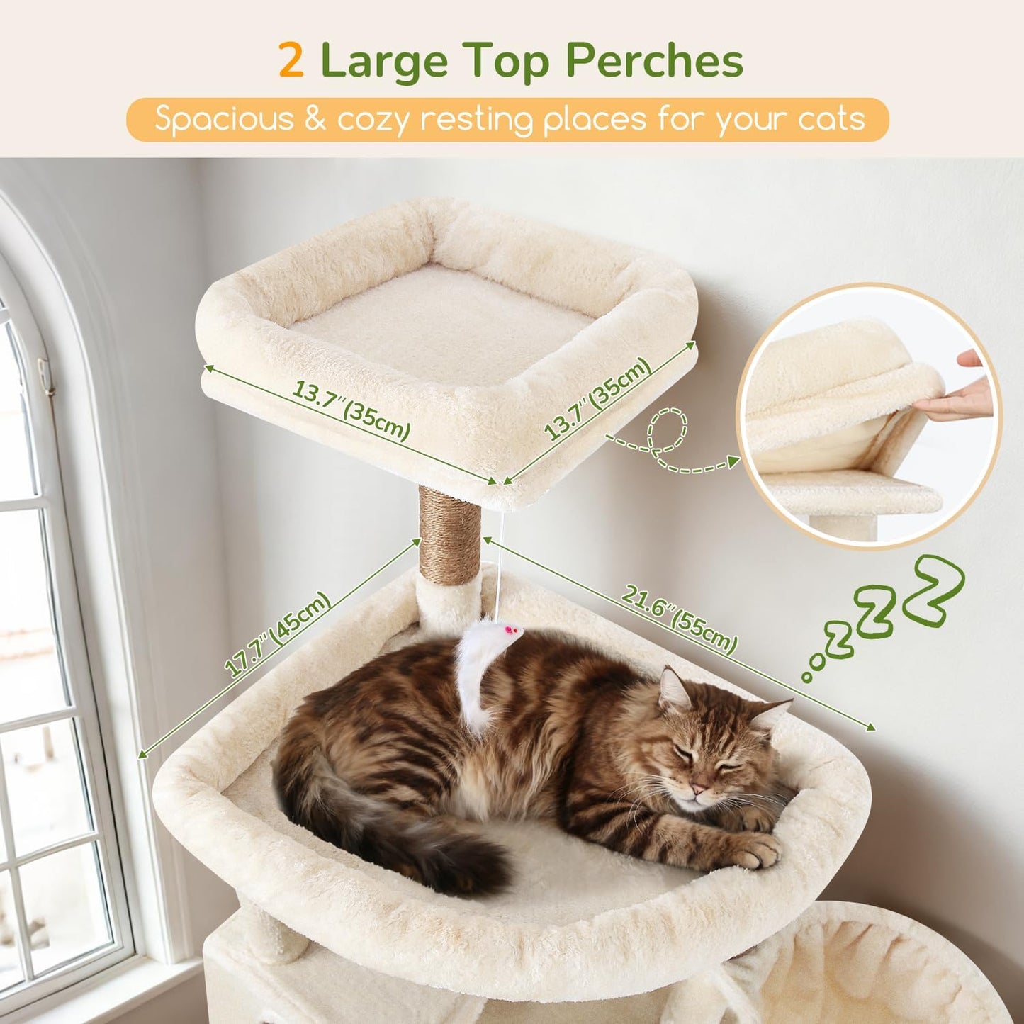 Extra Large Cactus Cat Tree Tower, 82in Tall Heavy Duty Cat Tree for Indoor Cats Large Adult Big Cat Tower with 8 Scratching Posts, 2 Cat Condos, 2 Top Perches, 3 Hanging Baskets, S82, Green