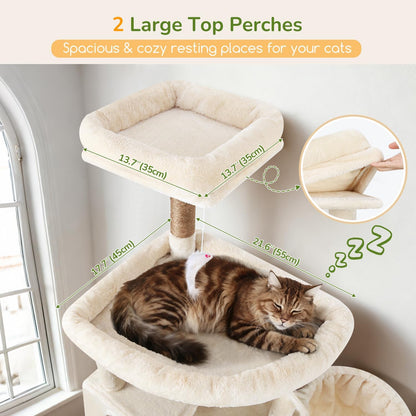 Extra Large Cactus Cat Tree Tower, 82in Tall Heavy Duty Cat Tree for Indoor Cats Large Adult Big Cat Tower with 8 Scratching Posts, 2 Cat Condos, 2 Top Perches, 3 Hanging Baskets, S82, Green