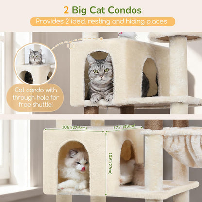 Extra Large Cactus Cat Tree Tower, 82in Tall Heavy Duty Cat Tree for Indoor Cats Large Adult Big Cat Tower with 8 Scratching Posts, 2 Cat Condos, 2 Top Perches, 3 Hanging Baskets, S82, Green