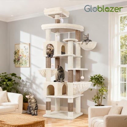 Extra Large Cactus Cat Tree Tower, 82in Tall Heavy Duty Cat Tree for Indoor Cats Large Adult Big Cat Tower with 8 Scratching Posts, 2 Cat Condos, 2 Top Perches, 3 Hanging Baskets, S82, Green