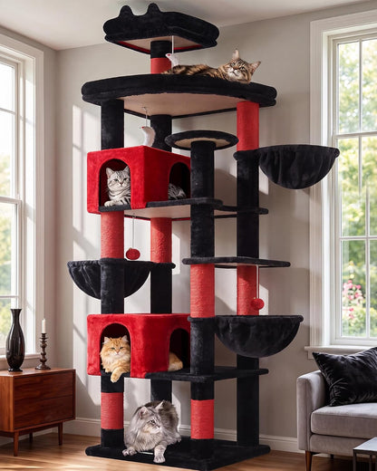 Extra Large Cactus Cat Tree Tower, 82in Tall Heavy Duty Cat Tree for Indoor Cats Large Adult Big Cat Tower with 8 Scratching Posts, 2 Cat Condos, 2 Top Perches, 3 Hanging Baskets, S82, Green