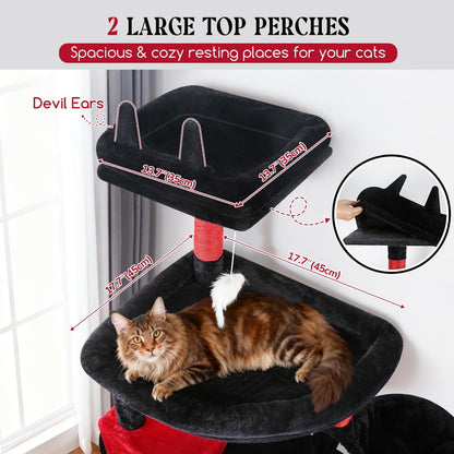Extra Large Cactus Cat Tree Tower, 82in Tall Heavy Duty Cat Tree for Indoor Cats Large Adult Big Cat Tower with 8 Scratching Posts, 2 Cat Condos, 2 Top Perches, 3 Hanging Baskets, S82, Green
