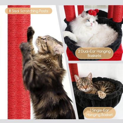 Extra Large Cactus Cat Tree Tower, 82in Tall Heavy Duty Cat Tree for Indoor Cats Large Adult Big Cat Tower with 8 Scratching Posts, 2 Cat Condos, 2 Top Perches, 3 Hanging Baskets, S82, Green