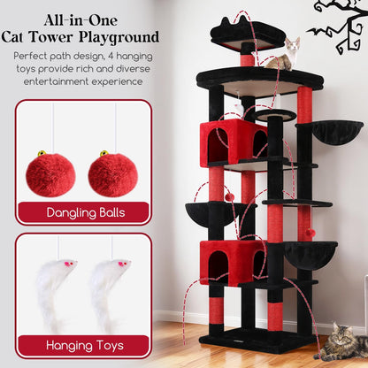 Extra Large Cactus Cat Tree Tower, 82in Tall Heavy Duty Cat Tree for Indoor Cats Large Adult Big Cat Tower with 8 Scratching Posts, 2 Cat Condos, 2 Top Perches, 3 Hanging Baskets, S82, Green