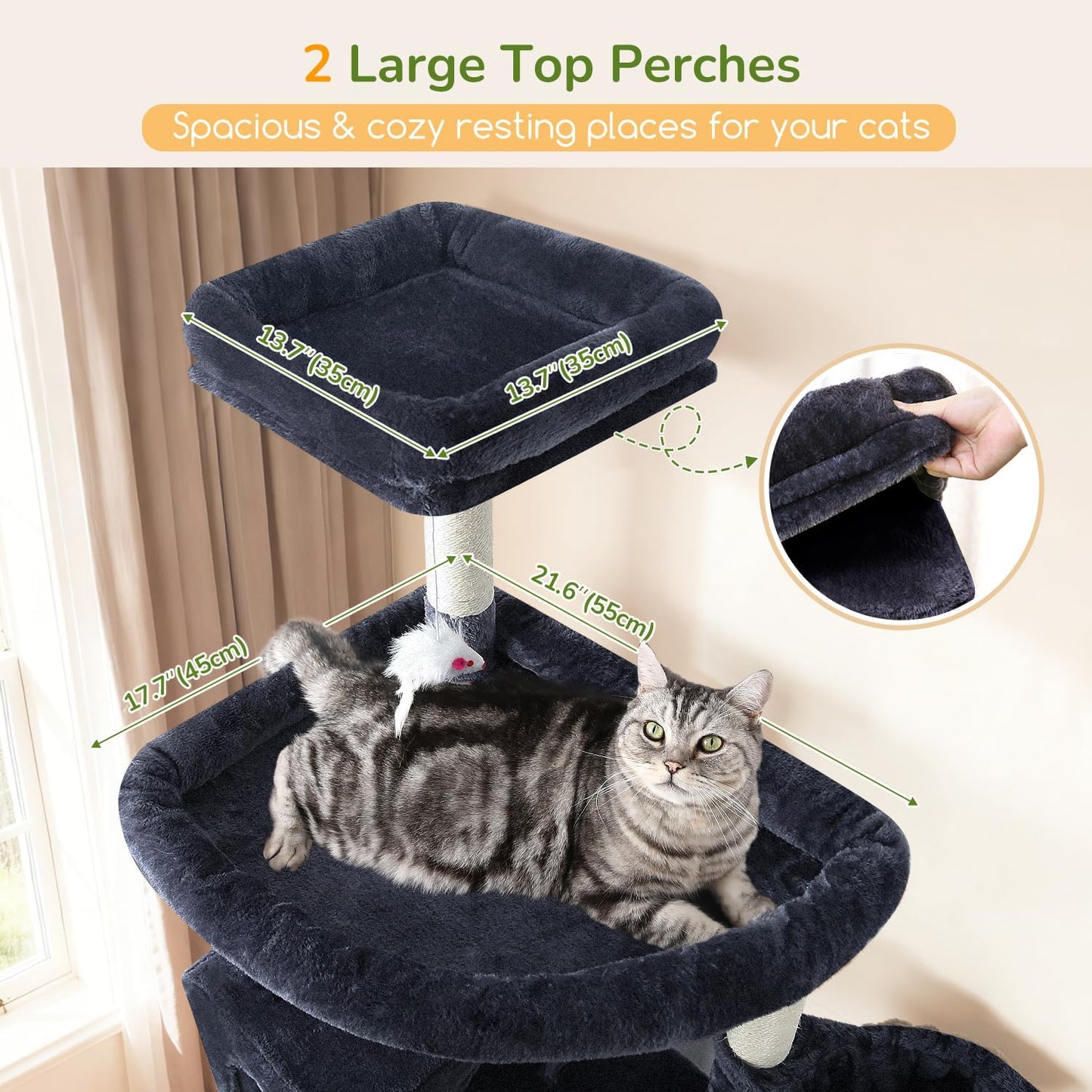 Extra Large Cactus Cat Tree Tower, 82in Tall Heavy Duty Cat Tree for Indoor Cats Large Adult Big Cat Tower with 8 Scratching Posts, 2 Cat Condos, 2 Top Perches, 3 Hanging Baskets, S82, Green