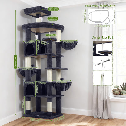 Extra Large Cactus Cat Tree Tower, 82in Tall Heavy Duty Cat Tree for Indoor Cats Large Adult Big Cat Tower with 8 Scratching Posts, 2 Cat Condos, 2 Top Perches, 3 Hanging Baskets, S82, Green
