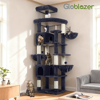 Extra Large Cactus Cat Tree Tower, 82in Tall Heavy Duty Cat Tree for Indoor Cats Large Adult Big Cat Tower with 8 Scratching Posts, 2 Cat Condos, 2 Top Perches, 3 Hanging Baskets, S82, Green