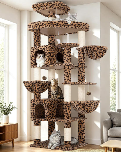 Extra Large Cactus Cat Tree Tower, 82in Tall Heavy Duty Cat Tree for Indoor Cats Large Adult Big Cat Tower with 8 Scratching Posts, 2 Cat Condos, 2 Top Perches, 3 Hanging Baskets, S82, Green