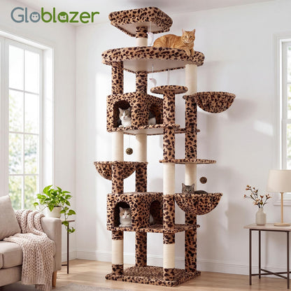 Extra Large Cactus Cat Tree Tower, 82in Tall Heavy Duty Cat Tree for Indoor Cats Large Adult Big Cat Tower with 8 Scratching Posts, 2 Cat Condos, 2 Top Perches, 3 Hanging Baskets, S82, Green