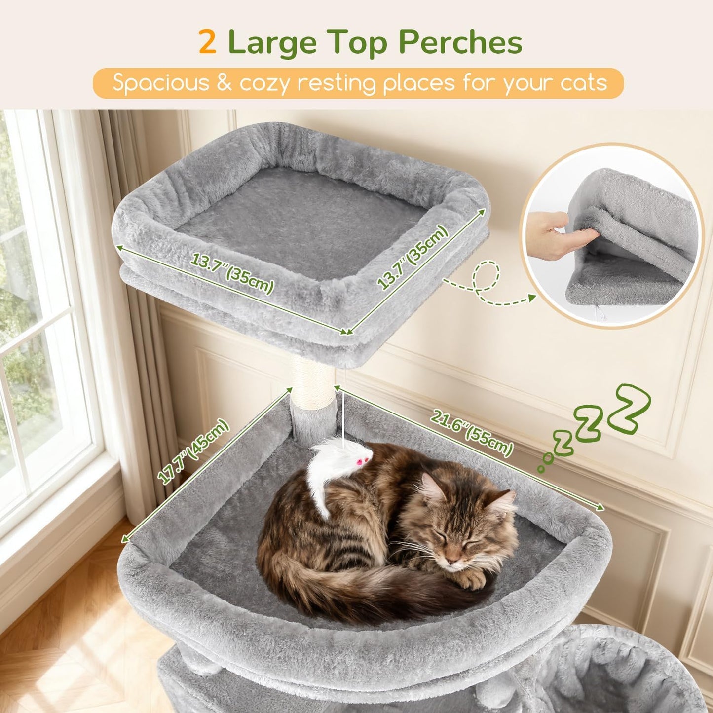 Extra Large Cactus Cat Tree Tower, 82in Tall Heavy Duty Cat Tree for Indoor Cats Large Adult Big Cat Tower with 8 Scratching Posts, 2 Cat Condos, 2 Top Perches, 3 Hanging Baskets, S82, Green