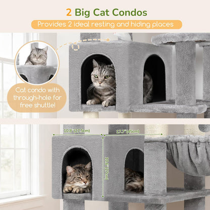 Extra Large Cactus Cat Tree Tower, 82in Tall Heavy Duty Cat Tree for Indoor Cats Large Adult Big Cat Tower with 8 Scratching Posts, 2 Cat Condos, 2 Top Perches, 3 Hanging Baskets, S82, Green