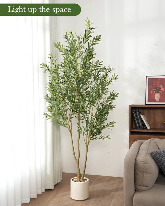 Olive Tree 6FT Fake Tree Faux Plants Indoor with Pot Artificial Tree Nearly Natural Olive Branches and Fruits for Living Room Home Office Decorations