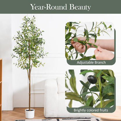Olive Tree 6FT Fake Tree Faux Plants Indoor with Pot Artificial Tree Nearly Natural Olive Branches and Fruits for Living Room Home Office Decorations